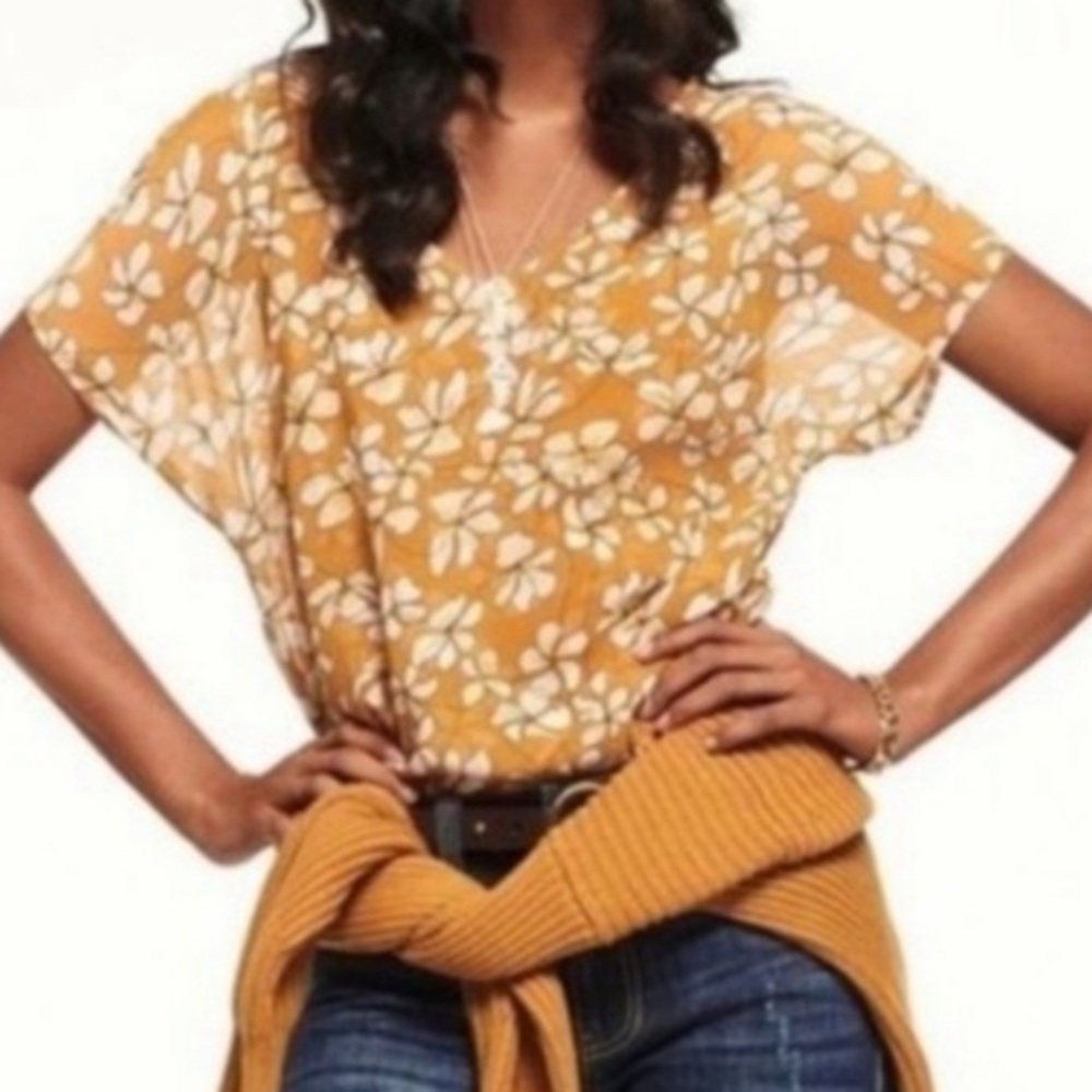 CAbi Yellow Floral Blouse